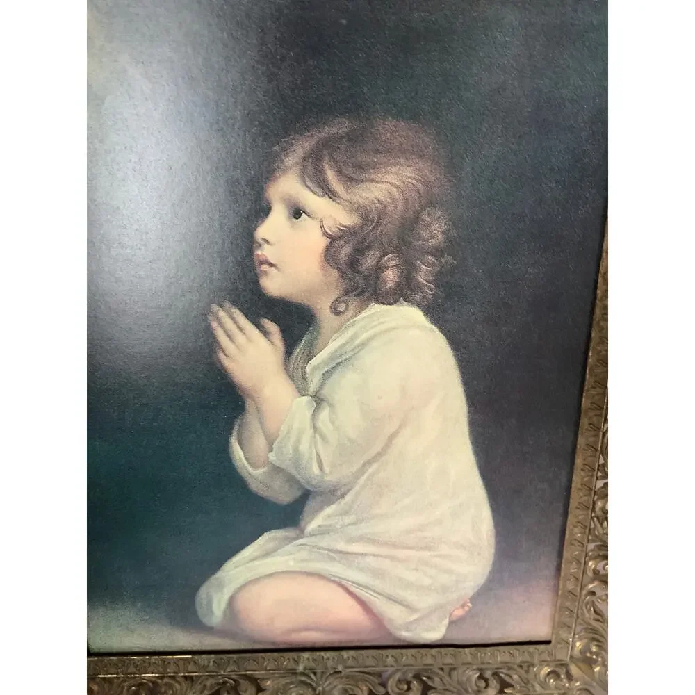 Gorgeous Vintage Brass Frame Currently Has Print of Girl Praying NO GLASS